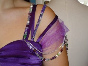 Purple gown shoulder detail